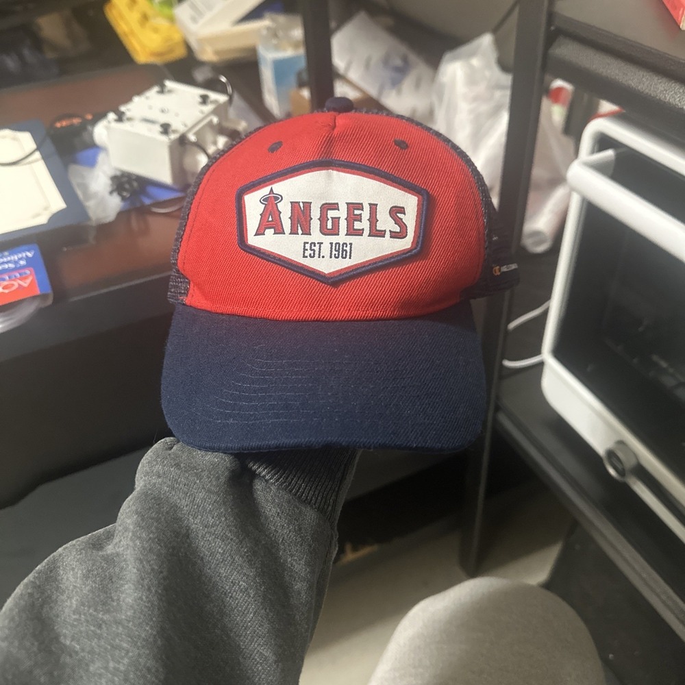 Los Angeles Angels Trucker Hat Mens OS Red Navy Snapback Mesh Patch Logo